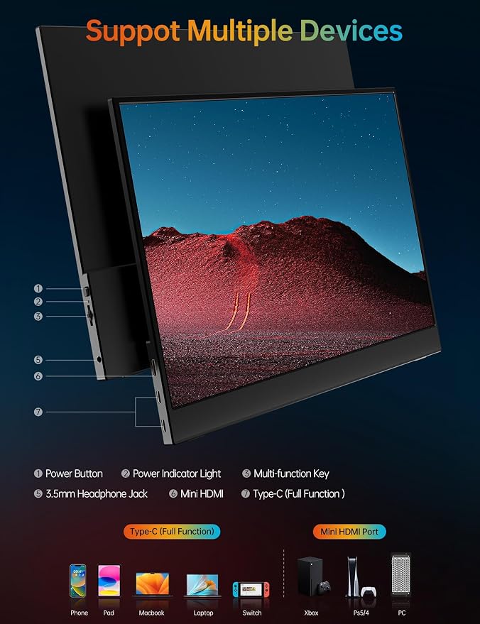 VILVA 15.6" FHD IPS USB-C HDMI Portable Monitor | 15.6" FHD IPS, USB-C/HDMI, cover+speakers, for PC/Mac/Phone/Xbox/Switch/PS4, portable. - Image 7