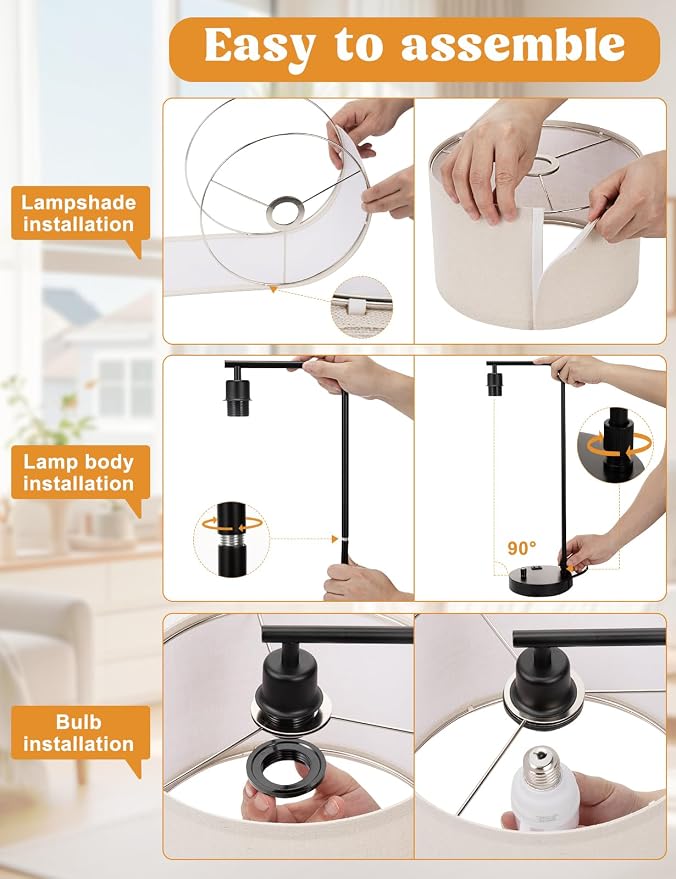 Innqoo Wood Table Lamp for Bedroom with USB Port and Outlet, Dimmable Nightstand Bedside Lamps with Linen Lampshade, Desk Lamp for Home Office, Living Room, Guest Room, LED Bulb Included - Image 6