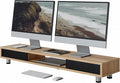 Fenge Dual Monitor Stand with Storage, Desk Shelf with Glass Sliding Door | Ergonomic Height Adjustment, 42.5in Monitor Shelf, 2-Tier Monitor Riser, Desk Organizer for Screen, PC, Laptop, Dark Oak by Fenge