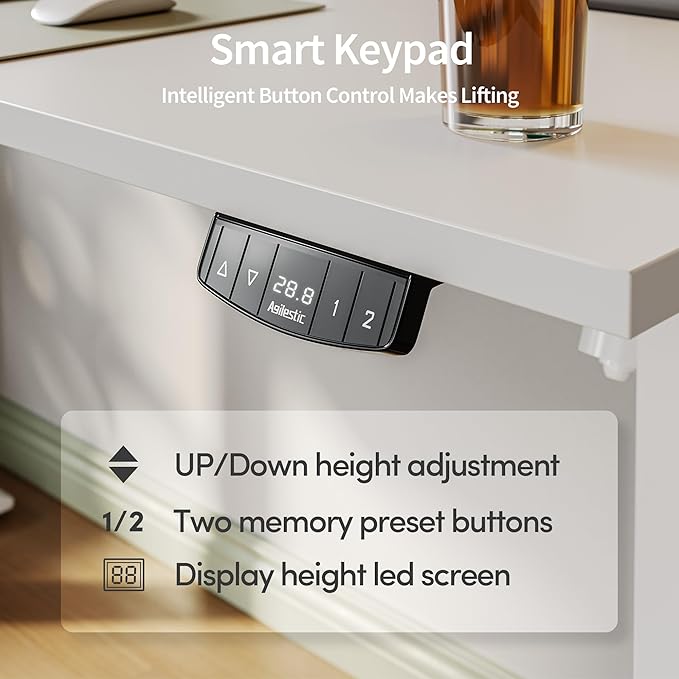 Agilestic 40 * 24 Inch Height Adjustable Electric Standing Desk, White | Sit Stand Up Computer Desk, Memory Presets, Stable Steel Frame,154 lbs, Easy Assembly, Splice Board, Home Office, Studying - Image 6