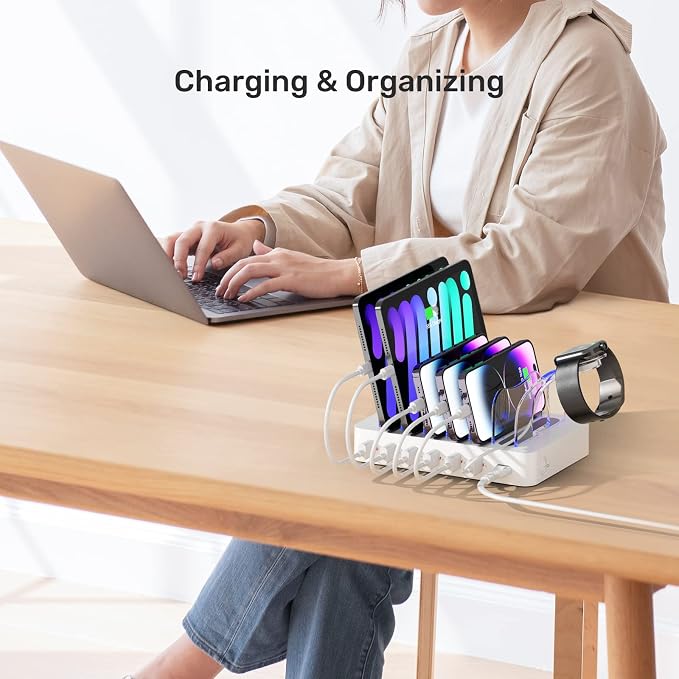 Unitek Fast Charging Station for Multi Devices, 6 Ports Charger with QC 3.0 | USB Charging Dock for Phone/Tablet/iPad/Electronics, 60W Charging Station Organizer with 7 Charging Cables, Quick Charge - Image 6