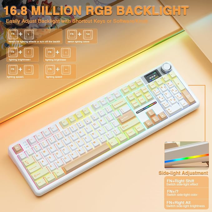 AULA F108 PRO - Wireless Mechanical Keyboard with Screen&Knob,Hot Swappable Gaming Keyboard with 8000mAh Battery,Pre-lubed Switches,RGB Backlit,PBT Keycaps Creamy Sounding Computer Keyboards,104 Keys - Image 7