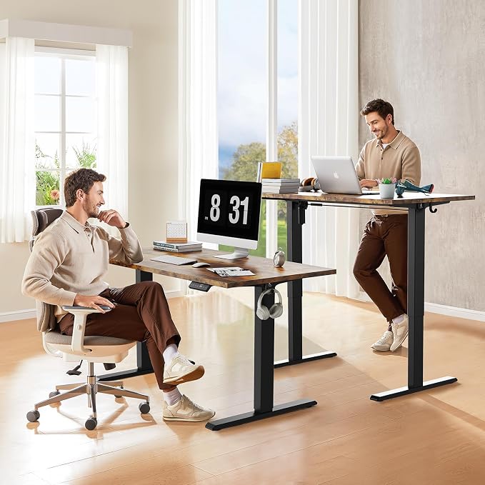 WALKINGDESK 48x24 Inches Whole Piece Electric Standing Desk, Seamless One Piece Height Adjustable Sit to Stand up Desk for Home Office, Ergonomic Computer Workstation, Rustic Brown - Image 2