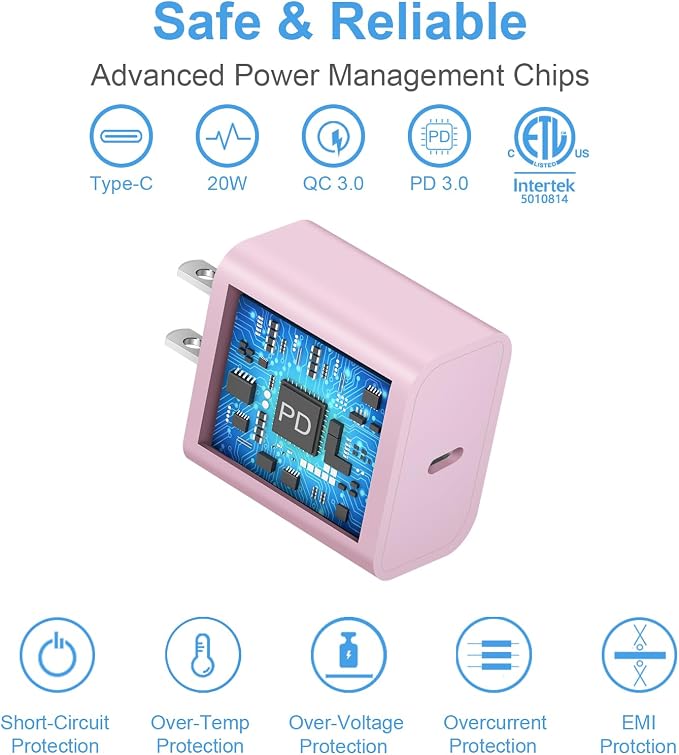 iPhone 17 16 15 Charger Fast Charging 2+2Pack 20W USB C Wall Charger with 6FT Fast Charging Cable Compatible with iPhone 17/17 Air/17 Pro/17 Pro Max/iPhone 16/15 Series, iPad Pro/AirPods - Pink - Image 5