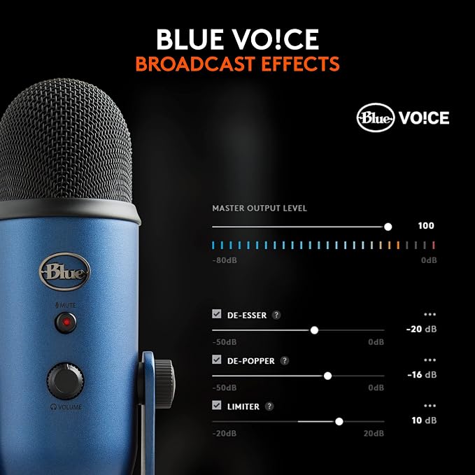 Logitech Creators Blue Yeti USB Microphone for PC, Mac, Gaming, Streaming, Podcasting, Studio and Computer Condenser Mic with Blue VO!CE Effects, 4 Pickup Patterns, Plug and Play - Midnight Blue | Mac, Gaming, Streaming, Podcasting, Studio and Computer... - Image 3