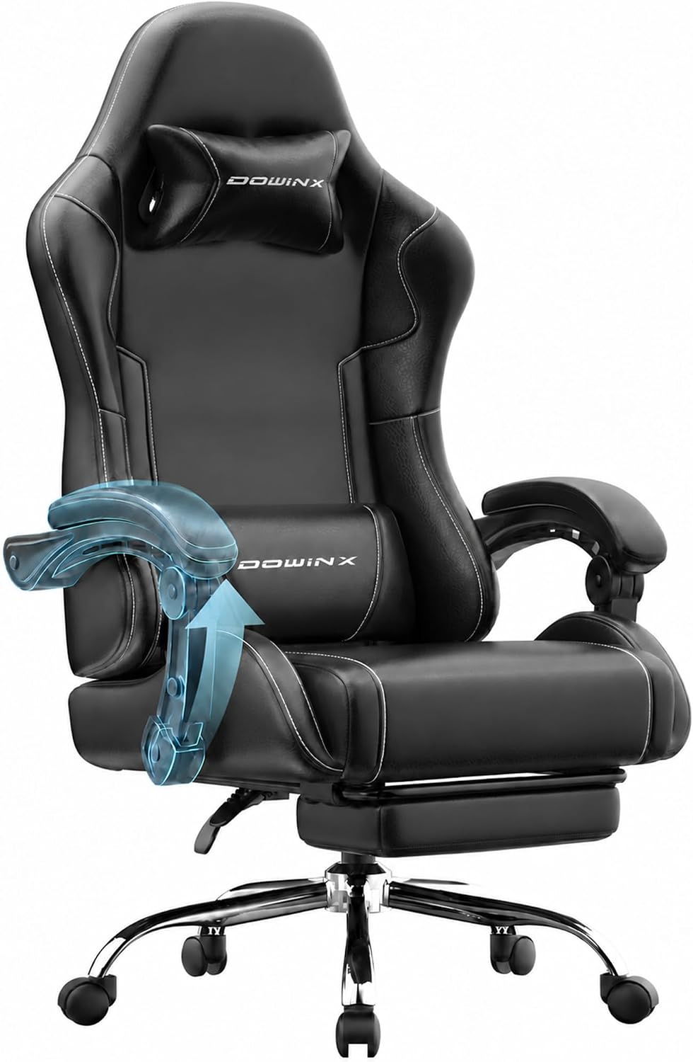 Dowinx Ergonomic Gaming Chair with Footrest & Massage Lumbar, 2D-Linkage Armrests for Computer Chair 330lbs with Headrest Pillow for Office, Home, Streaming and Long Gaming Sessions, Black by Dowinx