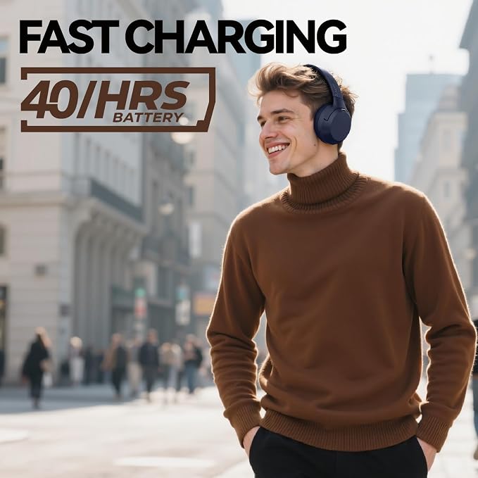 Hybrid Active Noise Cancelling Headphones, Wireless Over Ear Bluetooth Headphones with Mic, 40H Playtime, Hi-Res Audio, Deep Bass, Foldable Comfort Fit Ear Cups for Travel, Office, Home (Blue) - Image 2