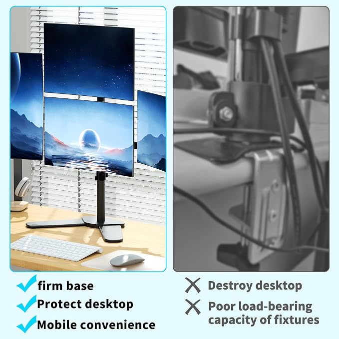 Pholiten Quad Monitor Freestanding Mount for 13-32 Inch Screens | Fully Adjustable 4 Monitor Stand with Base,Swivel, Tilt, Rotation,75 * 75MM/100 * 100MM Vesa Stand, Max Load 22lbs - Image 5