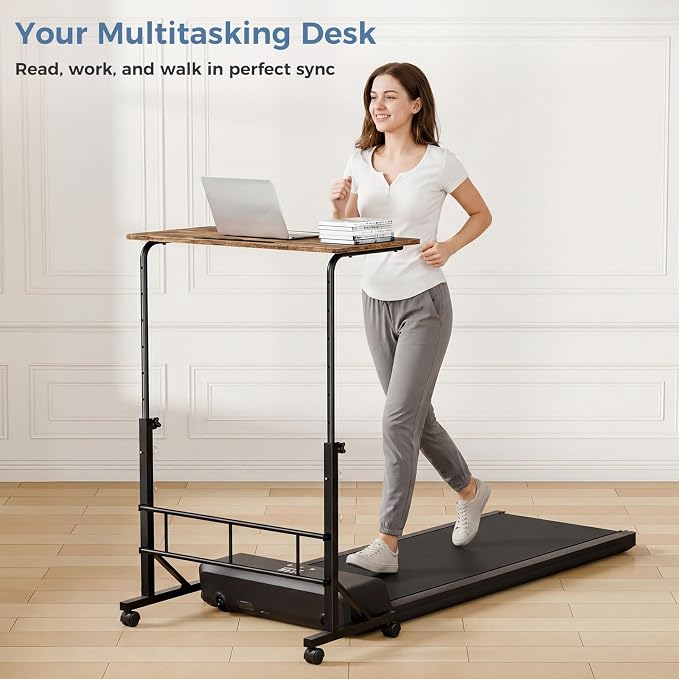 DUMOS 31.5" Walking Pad Desk, Laptop Desk, Home Office | Lockable Wheels, Adjustable Height, Portable Rolling Design, Treadmill Use, Stand Up Style, Rustic Brown - Image 3