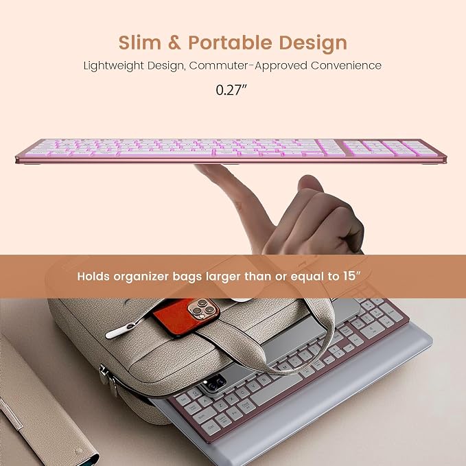 SABLUTE Wireless Keyboard with 7-Color Backlight, Quiet Low-Profile Keys | Rechargeable, Compact Cordless Design, Slim Quiet Scissor-Switch Keys, Auto Sleep, Windows, Linux, Chrome OS & Mac Compatible - Image 4