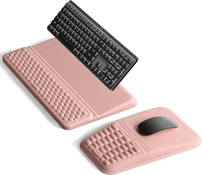 Vaydeer Keyboard Stand and Mouse Pad Set with Wrist Rest, Soft Memory Foam Wrist Support, Ergonomic Wrist Cushion for Desk, Relieves Carpal Tunnel Pain, Palm Hand Typing for Office, Gaming, Pink by Vaydeer