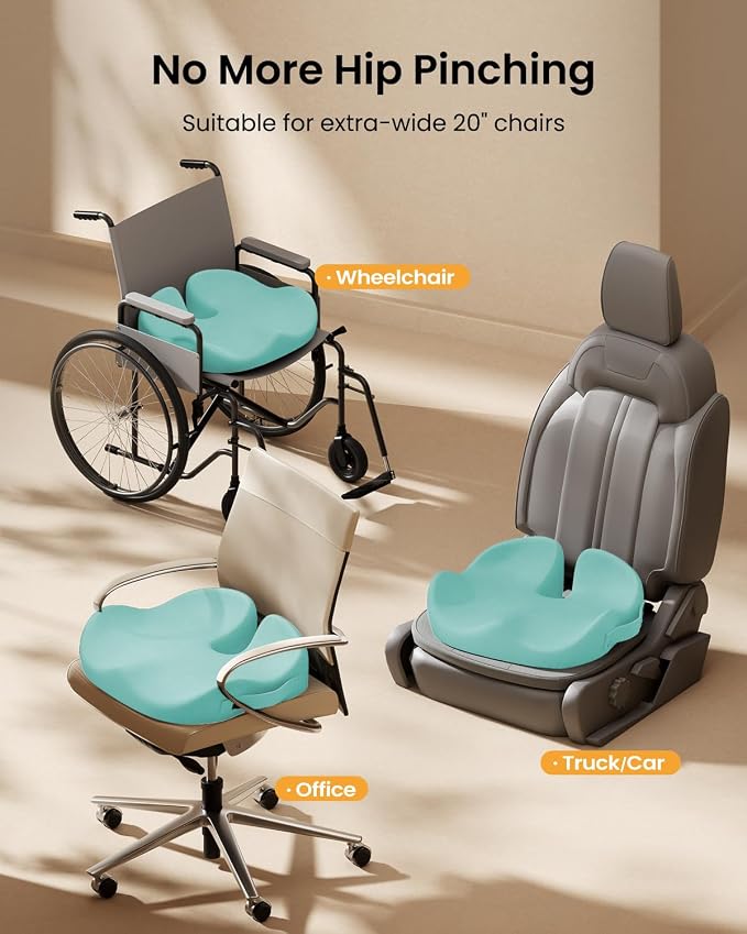 ProtoArc Extra Large Seat Cushions for Office Chairs, Mint Green | Ergonomic Memory Foam Seat Cushion for Home, Extra Cover, Car Seat Cushions for Driving, Pressure Relief Pad for Sciatica - Image 9