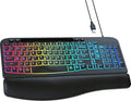 Wired Ergonomic Keyboard, Backlit USB Computer Keyboard with Wrist Rest | 7-Color Backlit Keyboard with Wrist Rest, Wave Keys, Phone Holder, Lighted Keyboard for PC, Laptop, Windows, and Mac by VEILZOR
