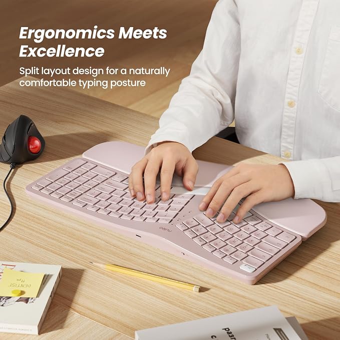 Nulea RT05 Wireless Ergonomic Keyboard, Split Keyboard with Wrist Rest, USB-C Charging, 7-Color Backlight, Natural Typing, Bluetooth and USB Connectivity, Compatible with Windows/Mac(Pink) - Image 2