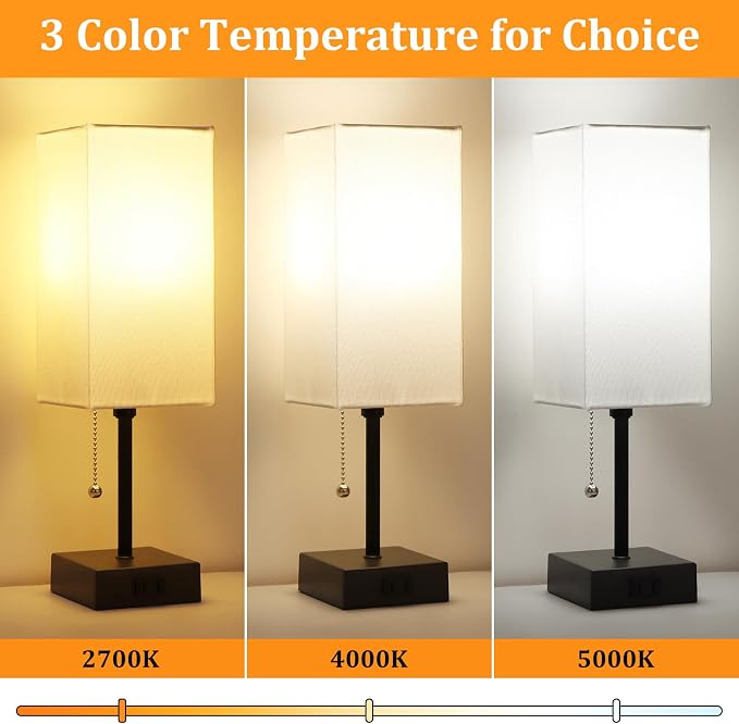 Table Lamp for Bedroom Set of 2,Minimalist Bedside Lamps with AC Outlets | Small Night Light Lamp 2700K 4000k 5000K Small Nightstand Lamps for Living Room Kids Room Office(Bulbs Included) - Image 2