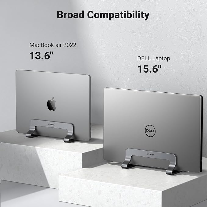 UGREEN Vertical Laptop Stand Holder for Desk Compatible with MacBook Pro, MacBook Air Stand Vertical Aluminum Adjustable for Up to 17.3 Inch Gaming Laptop, Gray - Image 8