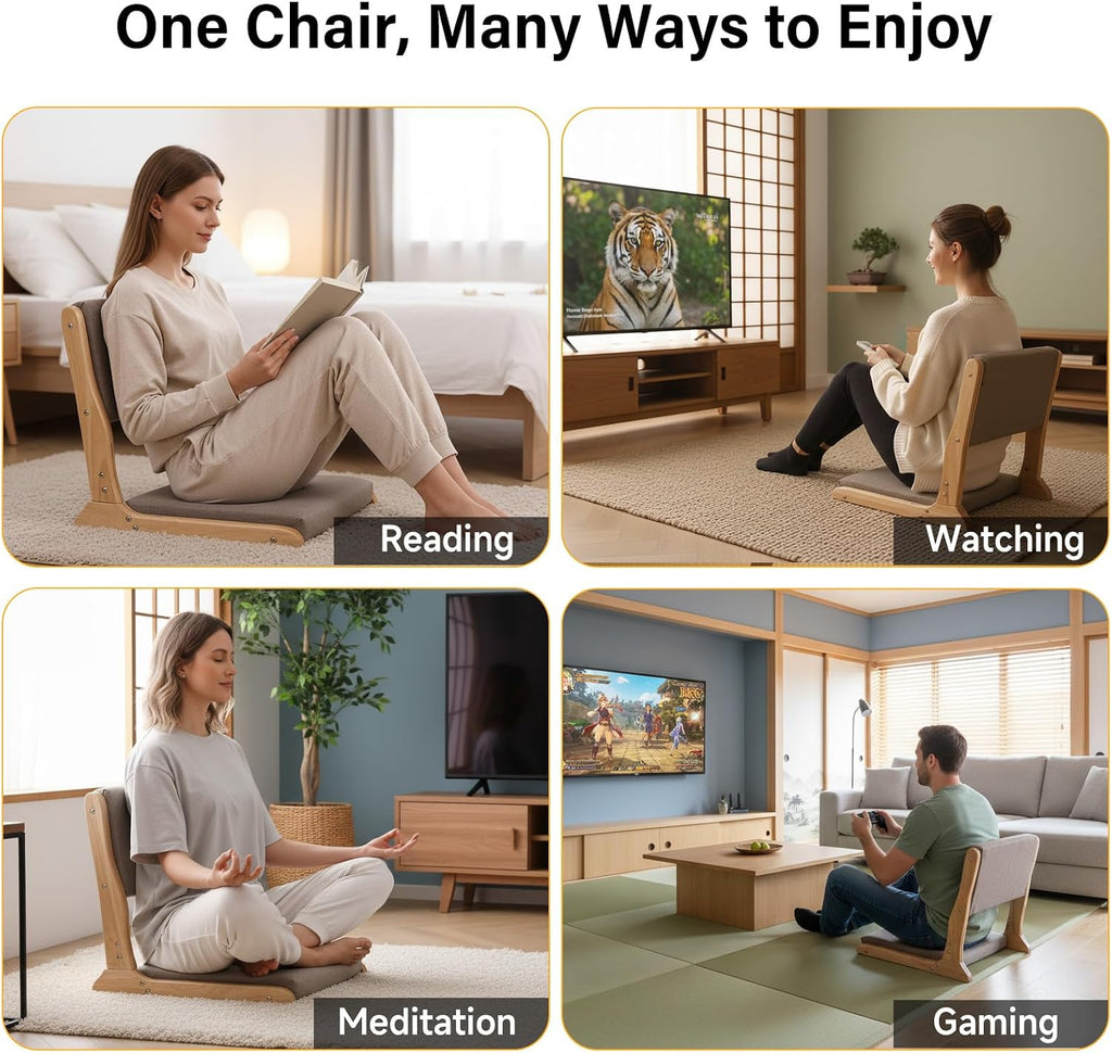 Tiita 2-Pack Foldable Meditation Floor Chairs with Back Support, Wood Grey - Image 5