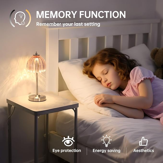 Shenmoyl Tulip Table Lamp with 5200mAh Battery & Touch Control, Cordless Small Table Lamp with 3 Colors, Dimmable Rechargeable Table Lamps for Living Room, Bedroom, Desk, Bedside (Clear Pink Tulip) - Image 7