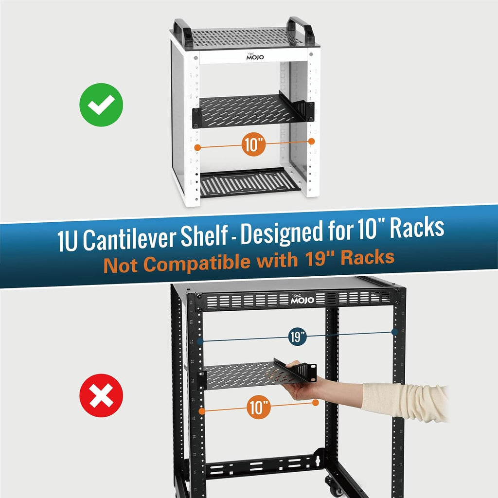 Tecmojo 1U Rack Mount Shelf for 10" Server Rack, 7.87" Deep Vented Cantilever Tray, Metal Shelf for Network Cabinet, Server Enclosure, Enhanced Airflow, Black - Image 2