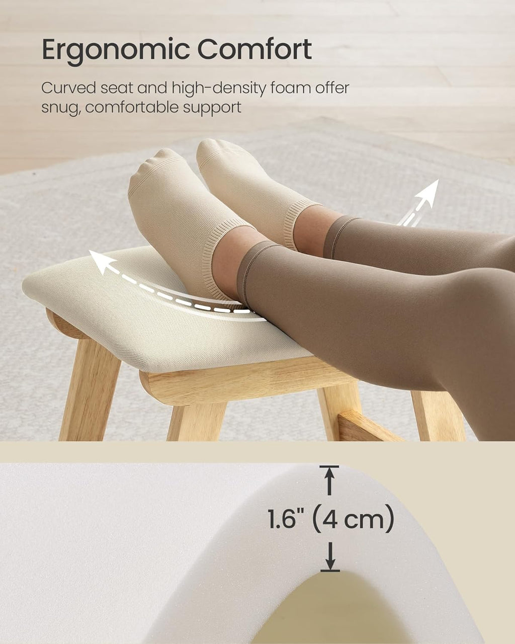 SONGMICS Foot Stool Ottoman, Padded Foot Rest Under Desk, Solid Wood Frame - Image 4
