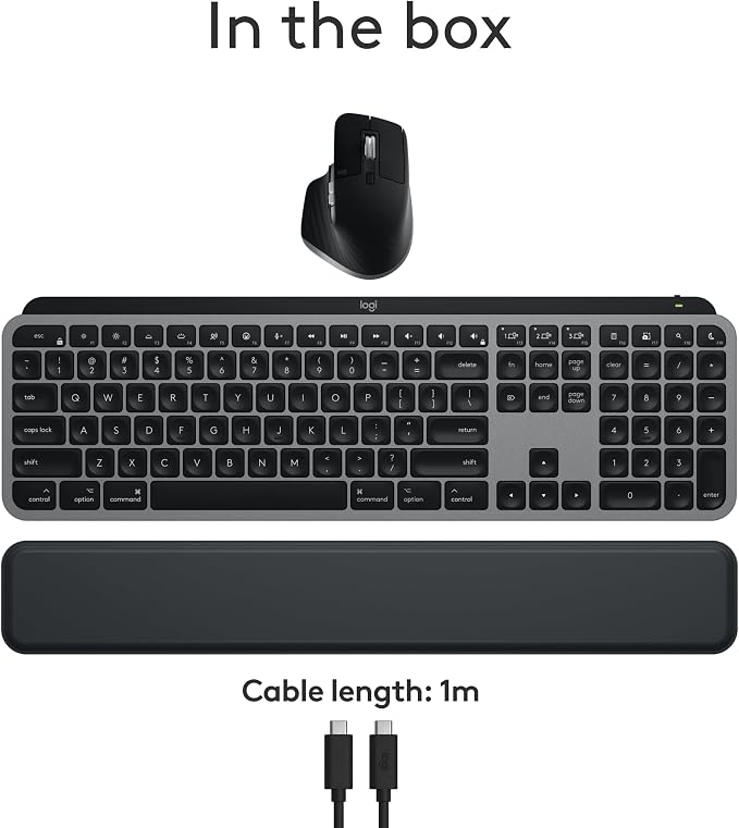 Logitech MX Keys S Combo Mac Wireless Keyboard and Mouse - Space Grey | Includes palm rest, Backlit keyboard, Fast scroll, Bluetooth, USB-C, For MacBook Pro, MacBook Air, iMac, iPad - Image 9