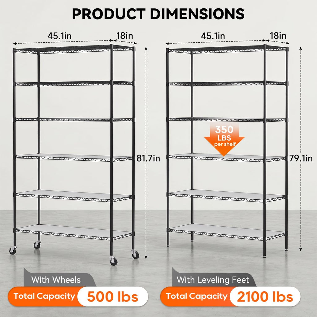 BestOffice | 6-Tier Wire Storage Shelves with PP Shim | 18x45x82 | Black - Image 3