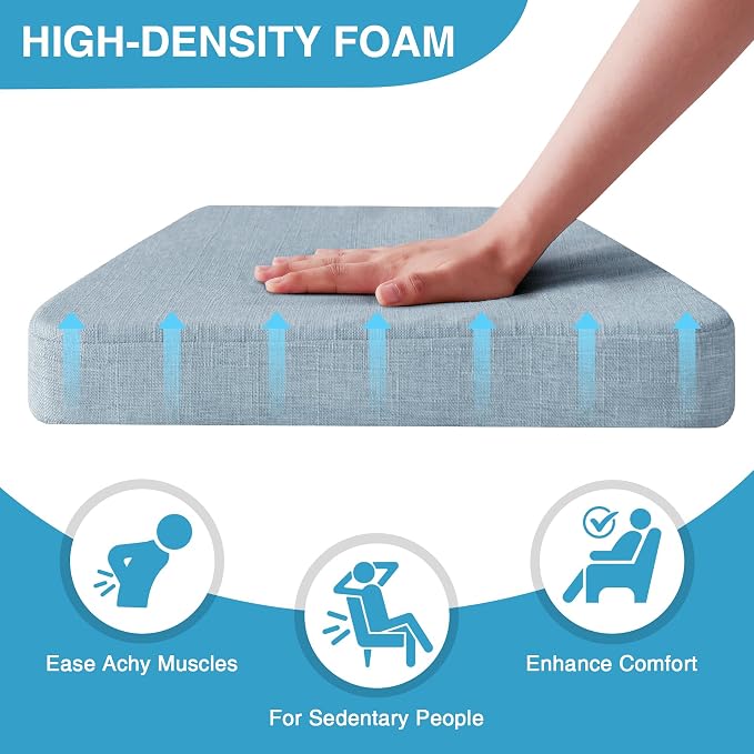 IASEAHK Chair Cushions for Dining Chairs Set of 4, Non Slip Kitchen Chair Pads, 17" x 16" x 2", Indoor Dining Chair Cushions with Ties, D-Shaped Seat Cushions for Kitchen Chairs, Light Blue - Image 3