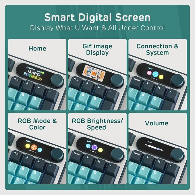 RK ROYAL KLUDGE S98 Wireless Mechanical Keyboard w/Smart Display & Knob | 96% Top Mount RGB Gaming Keyboard BT/2.4G/USB-C, Hot Swappable, Cushioned 5-Layer Noise Dampening, Massive Battery, 98 Keys - Image 3