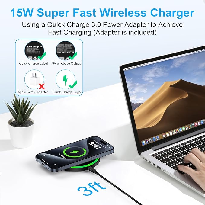 for Samsung Wireless Charger Fast Charging Pad for Samsung Galaxy S26 Ultra | Z Flip8 S25 FE S25 S24 Plus S23,Android Phone Wireless Charging Station Cargador Inalámbrico Para for iPhone 17e with Adapter - Image 3