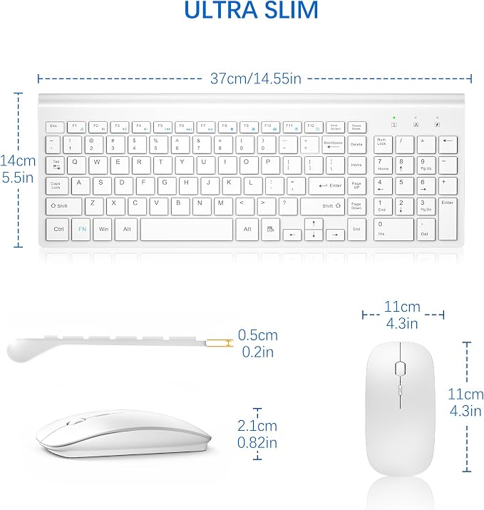 Wireless Keyboard and Mouse Ultra Slim Combo, TopMate - Matte White | 2.4G Silent Compact 2400DPI Mouse and Scissor Switch Keyboard Set with Cover, Batteries Included, for PC/Laptop/Windows/Mac - Image 6