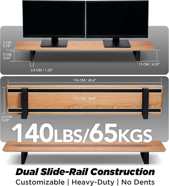 Moodular Wooden Monitor Stand Desk Organizer, Large 45.6" Oak | Customizable Organized Workspace, Aluminum Slide Rails, 10 Add-Ons Sold Separately: Storage Drawer, Tablet, Phone & More - Image 4