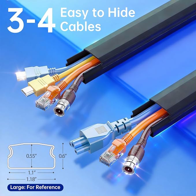 Delamu Black Cord Hider, 85in Cord Covers for 3-4 Wires on Wall, Large Cable Hider, Premium Wire Covers for Cords on Wall, Easy Set-up Cable Cover Raceway, TV Wire Hiders Wall, W1.18 H0.67in, Black - Image 2