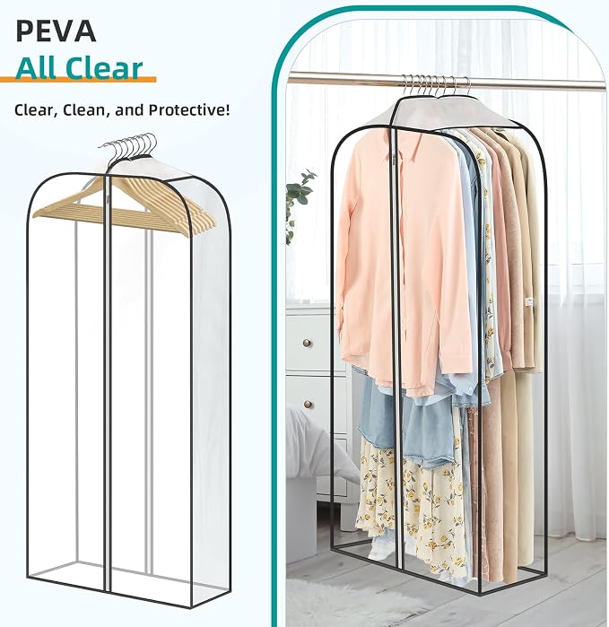 LANDNEOO 6 Pack Clear Garment Bags for Hanging Clothes with Zippers on Double Sides - 10'' Clothes Storage for Coat, Dress, and Fur in Closet - 50'' Long Suit Bags - Image 3