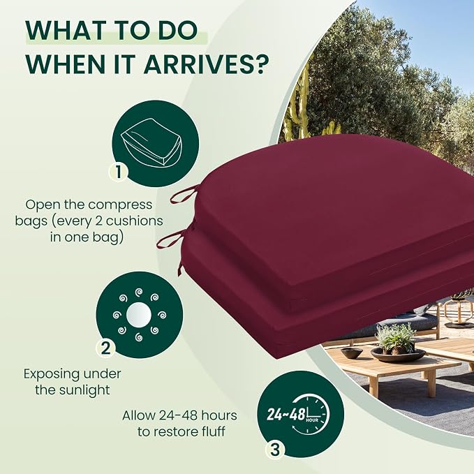 HARBOREST Outdoor Chair Cushions Set of 2, Water Resistant Patio Chair Cushions with Ties, Outdoor Seat Cushions for Patio Furniture, 17"x16"x2", Burgundy - Image 5