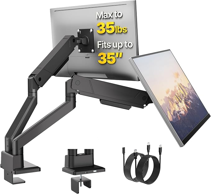 monTEK Dual Monitor Mount with USB Monitor Arms for 17 to 35 Inch Screen | Adjustable Heavy Duty Monitor Desk Mount for 2 Monitors, Holds 35 Lbs, with Cable Management, VESA 75/100mm by monTEK