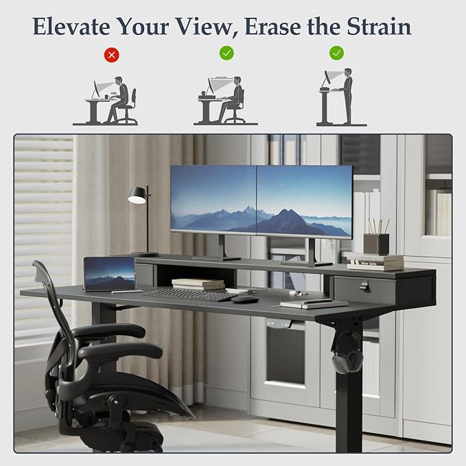 Klicelor 48 x23 Inch Electric Standing Desk with Drawers, Adjustable Height Small Sit Stand Desk for Home Office, Compact Computer Workstation with Storage– Black - Image 6