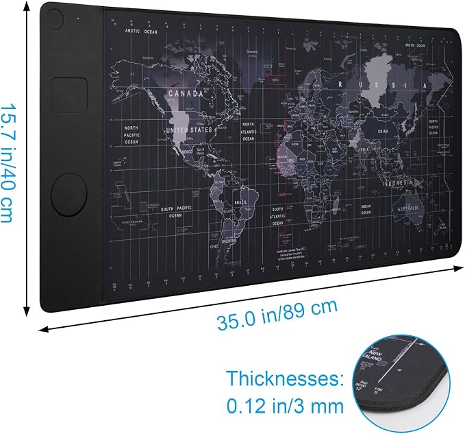 VOVIPO Wireless Charging Mouse Pad 15W, Waterproof Gaming Mousepad with Ultra-Smooth Surface, Non-Slip Base, XXL Large Desk Mat 90 x 40cm,Black World Map Computer Desk Pad for MacBook, PC, Laptop - Image 6