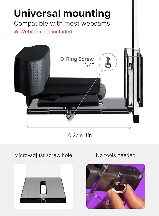Pro V2 | Center Screen/Middle Screen Webcam Mount | Position Any Webcam (Not Included) Anywhere/Any Screen (Laptops-32) | Tripod gooseneck teleprompter Alternative for Eye Contact Audience - Image 4