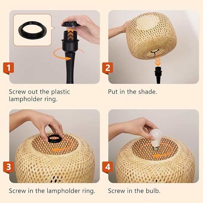 ONEWISH Touch Bedside Lamp for Bedroom, 3-Way Dimmable Table Lamps for Nightstand, Handwoven Bamboo Shade Desk Lamp for Living Room, Home Office - Image 7