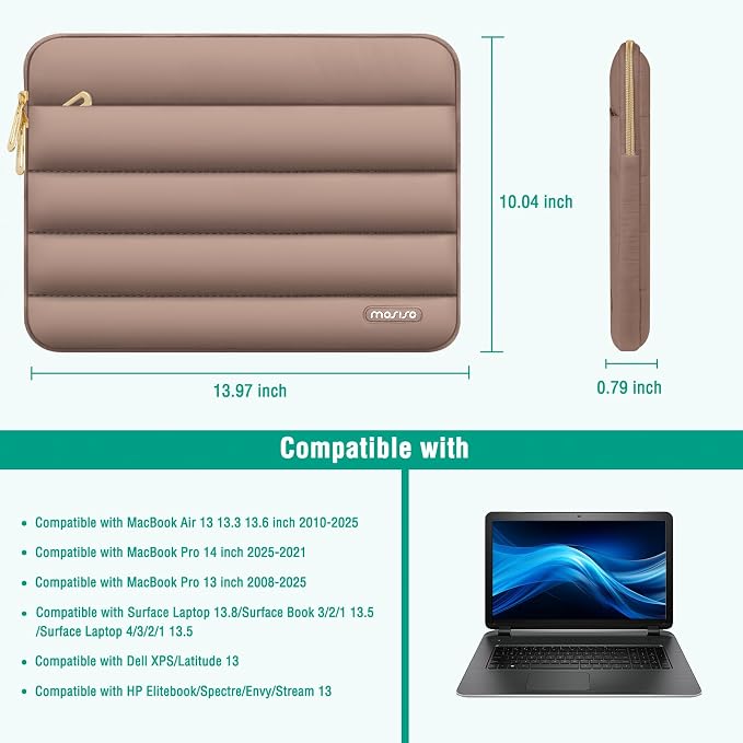 MOSISO Laptop Case 13.3 inch,13-13.3 inch Puffy Laptop Sleeve Carrying Case | Compatible with MacBook Neo/Air 13.6/Pro 13/14, HP Dell ASUS Lenovo, Polyester Horizontal Bag with Small Case, Brown - Image 9