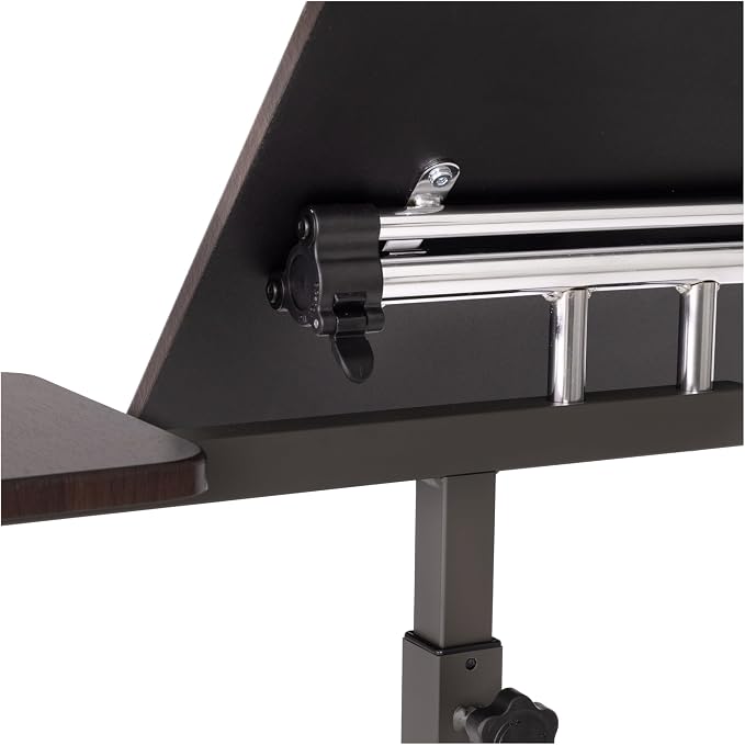 Seville Classics Airlift Height Adjustable Mobile Rolling Laptop Cart Computer Workstation Desk, Table for Home, Office, Classroom, Hospital, w/Wheels, Walnut, Tilt w/Side Table (28") (NEW Model) - Image 6