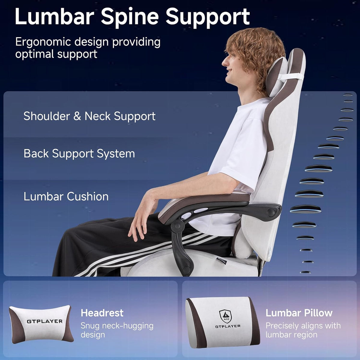 GTPLAYER Gaming Chair Fabric with Pocket Spring Cushion, Big and Tall Gamings Chairs 350LBS High Back Computer Chair with Footrest for Adults Lumbar Support Swivel Game Chair for Office Gaming Brown - Image 6