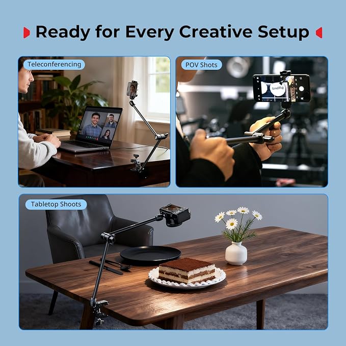 SMALLRIG Desktop Magic Arm Support with Crab-Shaped Clamp Kit, Aluminum Alloy, 24.3x4.5x1.1 in, 0.6lb Payload, for Smartphones, Webcams, Action Cameras, 5624 - Image 7