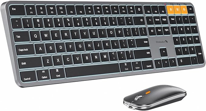 ProtoArc KM100-A Backlit Bluetooth Keyboard and Mouse for Mac, Space Gray | Full Size Mac Layout with Numeric Keypad, Wireless Keyboard Mouse for Mac, Multi-Device, Rechargeable, for MacBook Pro/Air by ProtoArc