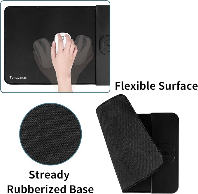 15W Wireless Charging Mouse Pad, 2 in 1 Desk Pad with Non-Slip Rubber Base, Fast Qi Wireless Charger for iPhone/Computers/Home Charging Devices, 12.8 * 8.5in Mouse Pad - Gray - Image 5
