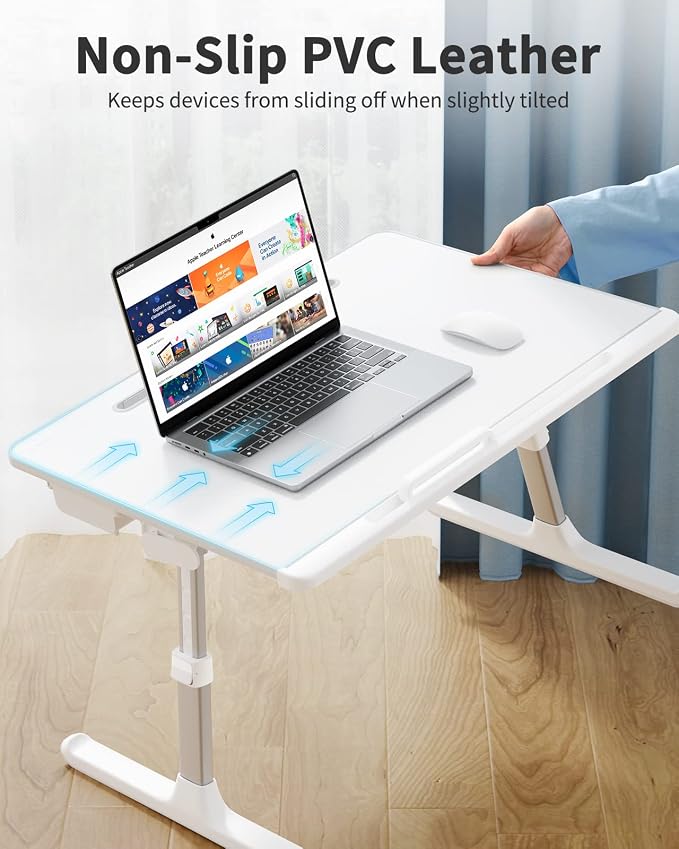 Laptop Bed Tray Table, SAIJI Adjustable Bed Desk for Laptop, Foldable Laptop Stand with Storage Drawer for Eating, Working, Writing, Gaming, Drawing (White, X-Large) - Image 6