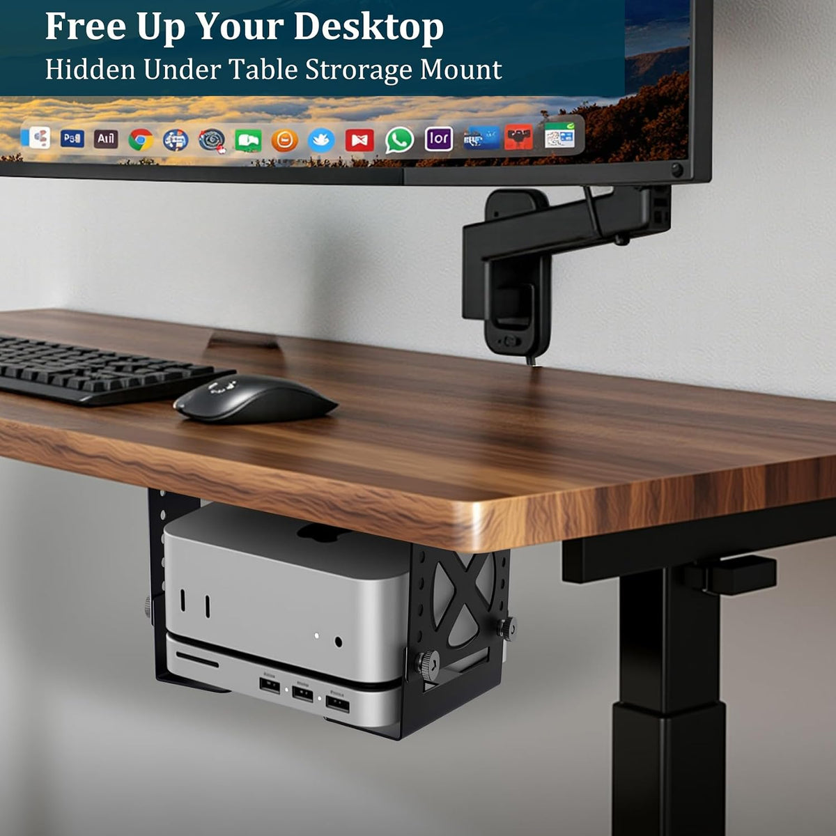 Upgraded Adjustable Under Desk Mini PC Bracket, Universal Adjustable Mount, CPU Holder for Mac mini M4 & Small PCs – 6-Level Height (1.8–3.3"), Heavy-Duty Metal, Space-Saving Under Desk Mount - Image 2