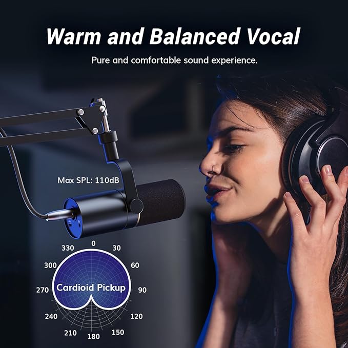 TONOR Dynamic Podcast Microphone, XLR/USB Mic for Podcasting, Recording, Streaming, XLR Cardioid Studio Mic with Quick Mute, 3.5mm Headphone Jack, Volume Control, Microfono with Boom Arm, Black,TD510+ - Image 2