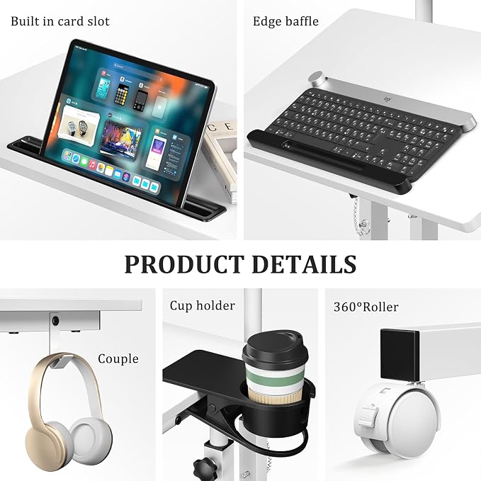 Enayplon Small Standing Desk with Wheels, Mobile Stand Up Desk, Portable Standing Table on Wheels for Walking Pad, Rolling Computer Desk Adjustable Height, Tall Table - Image 8
