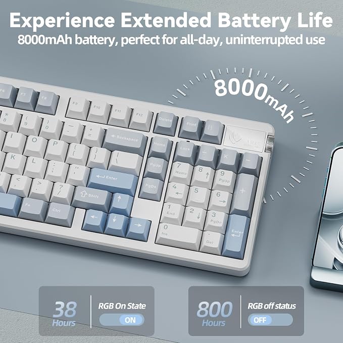 CORBOBO LEOBOG A98-96% Mechanical Keyboard Wireless, Tri-Mode BT5.0/2.4GHz/USB-C, Creamy Keyboard with Number Pad, Gasket Structure Hot Swappable, Custom Gaming Keyboard RGB Backlit with Knob for PC - Image 4